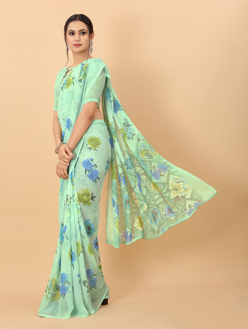 green printed saree - 20008177 -  Standard Image - 1