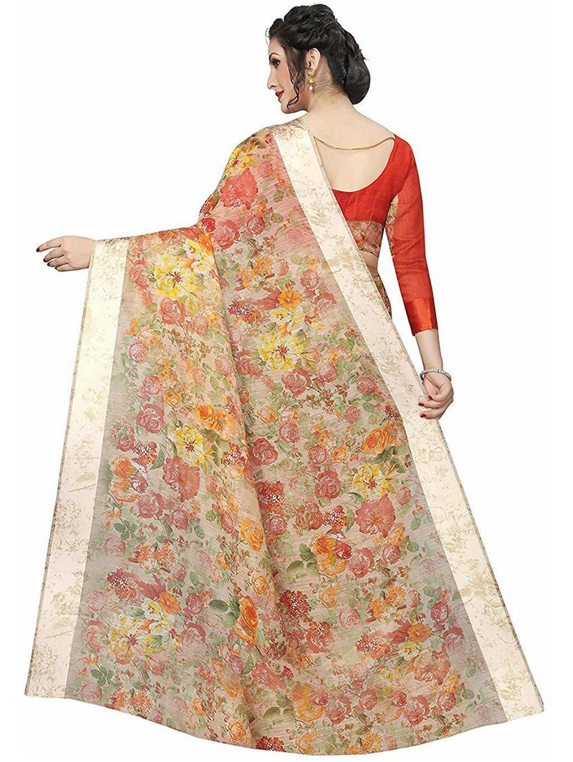 orange floral printed woven saree with blouse - 20008213 - Standard Image - 1