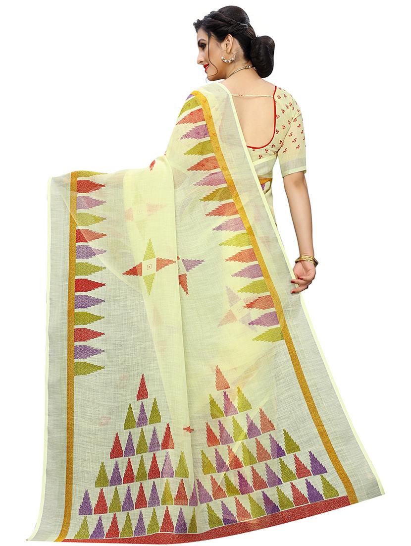 yellow printed woven saree with blouse - 20008217 - Standard Image - 1