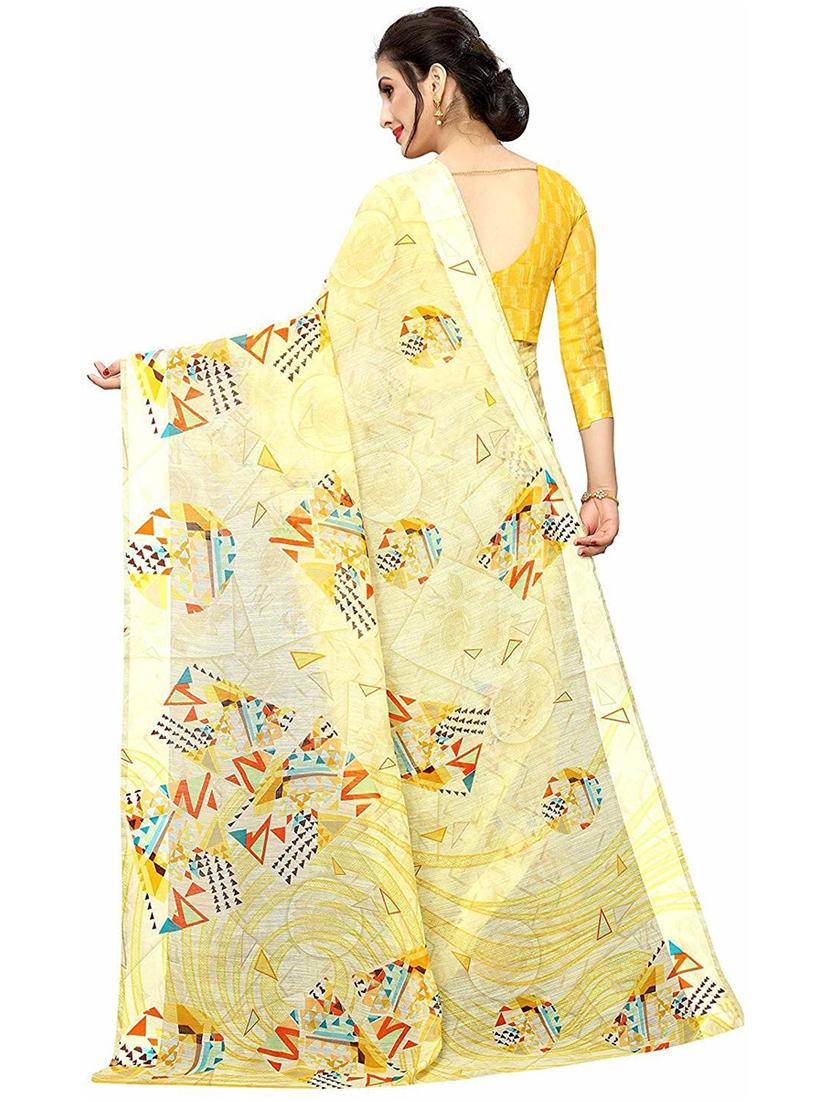 yellow printed saree with blouse - 20008235 - Standard Image - 1