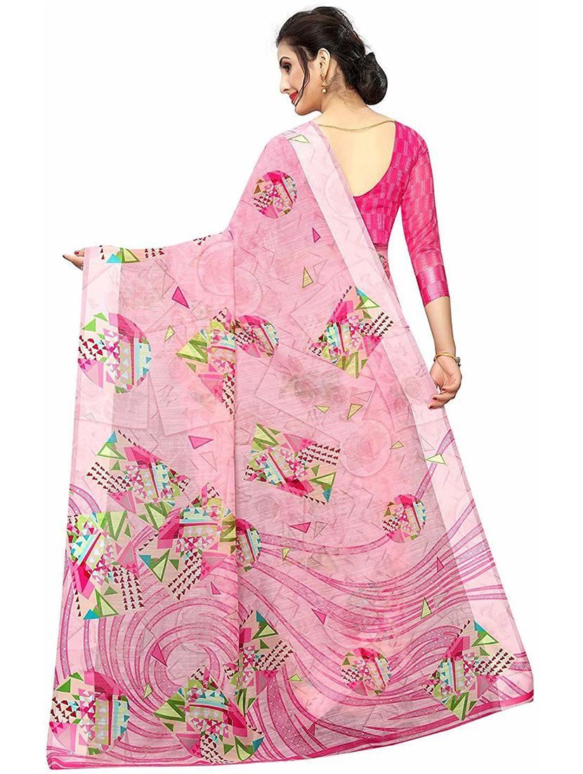 pink printed saree with blouse - 20008237 - Standard Image - 1