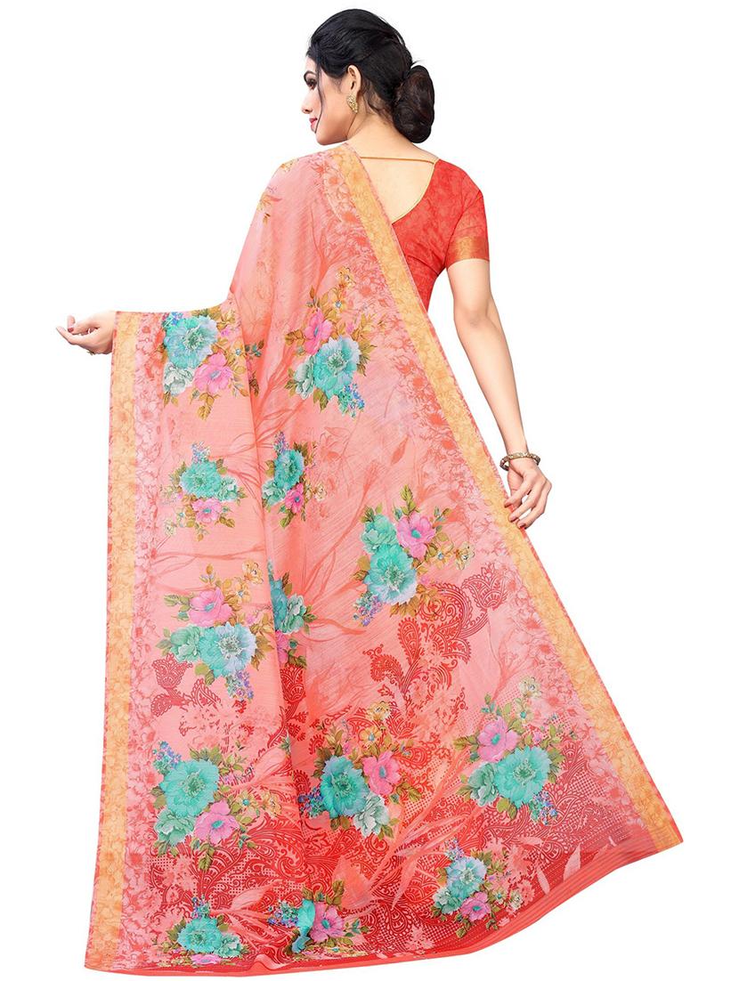 orange floral printed saree with blouse - 20008243 - Standard Image - 1