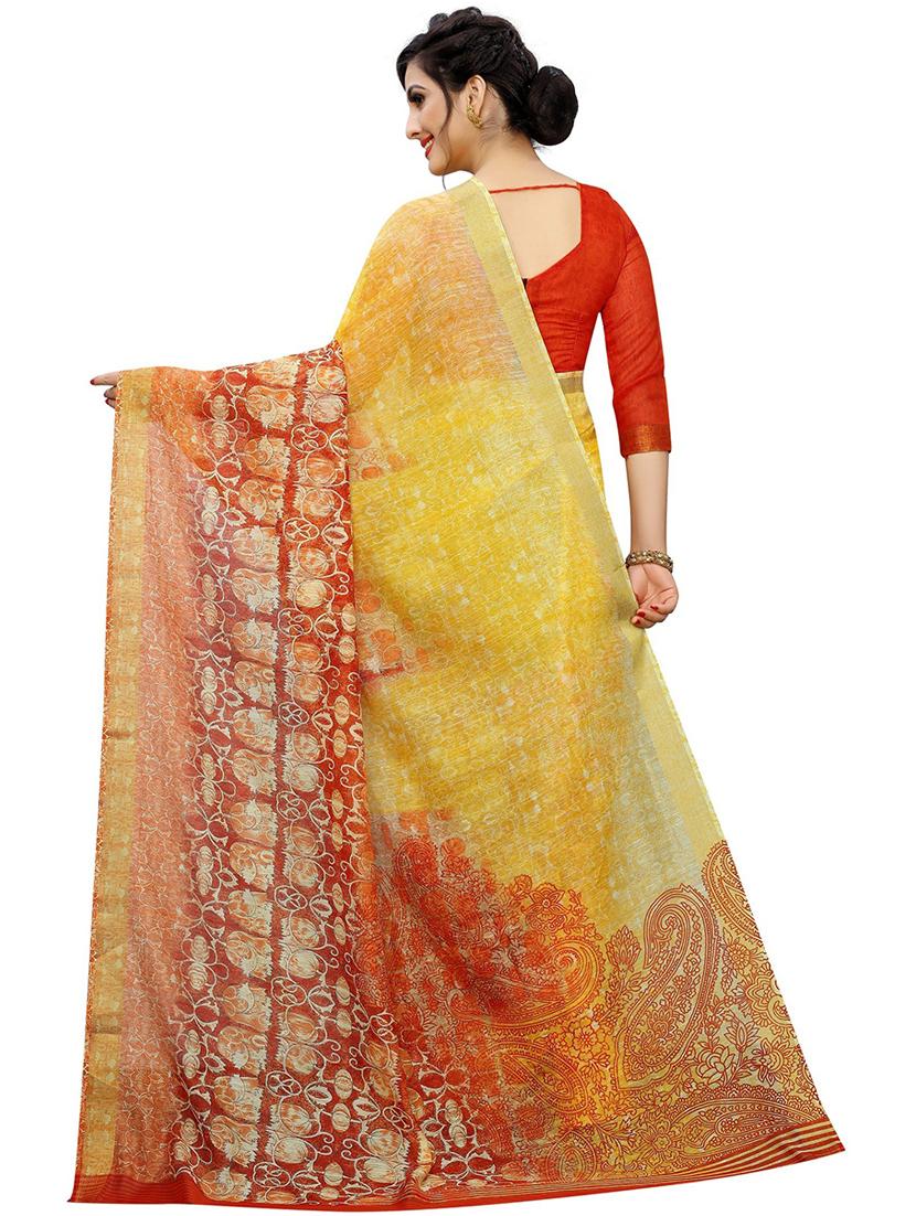 yellow printed saree with blouse - 20008244 -  Standard Image - 1