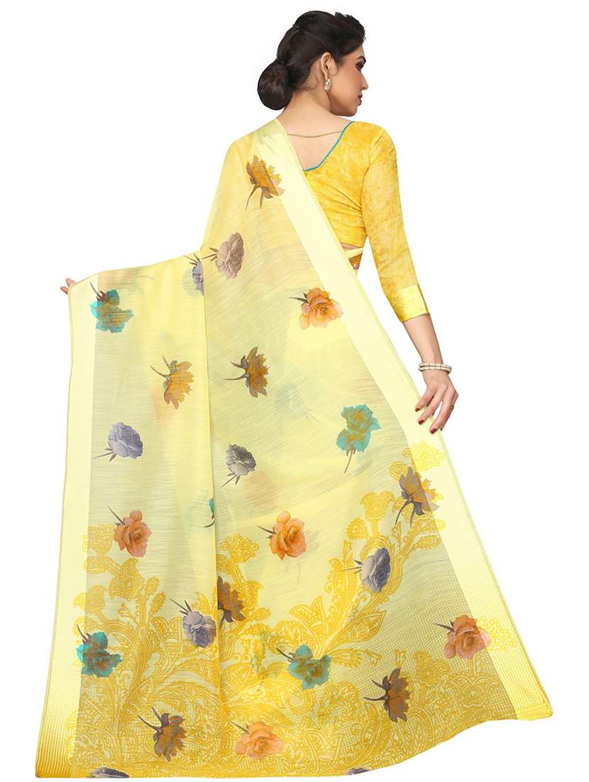 yellow floral printed saree with blouse - 20008245 - Standard Image - 1
