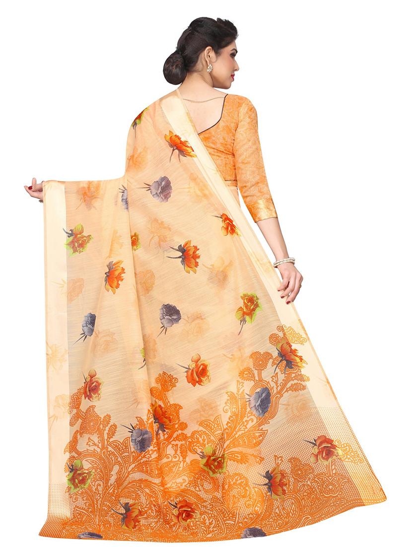 orange floral printed saree with blouse - 20008247 - Standard Image - 1