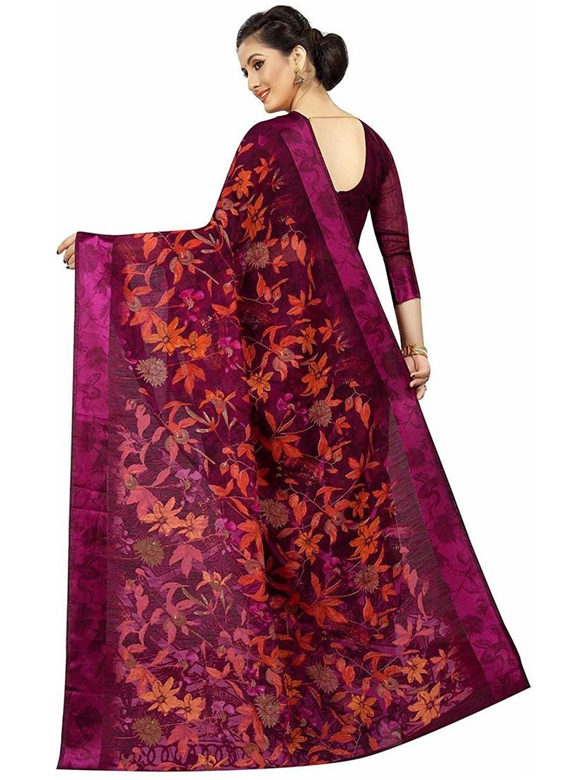 purple floral printed saree with blouse - 20008250 -  Standard Image - 1