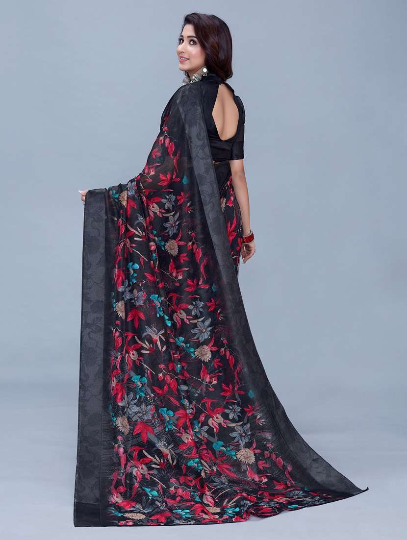 black floral printed saree with blouse - 20008251 -  Standard Image - 1