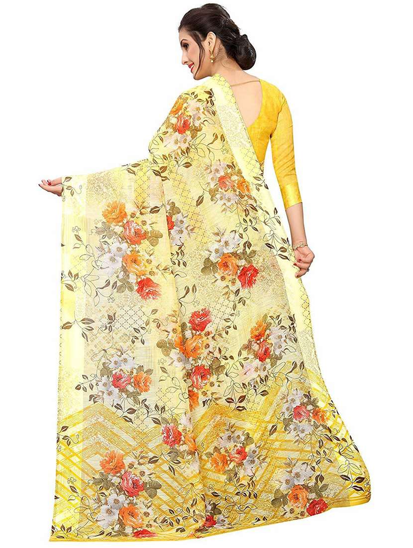 yellow floral printed saree with blouse - 20008252 -  Standard Image - 1