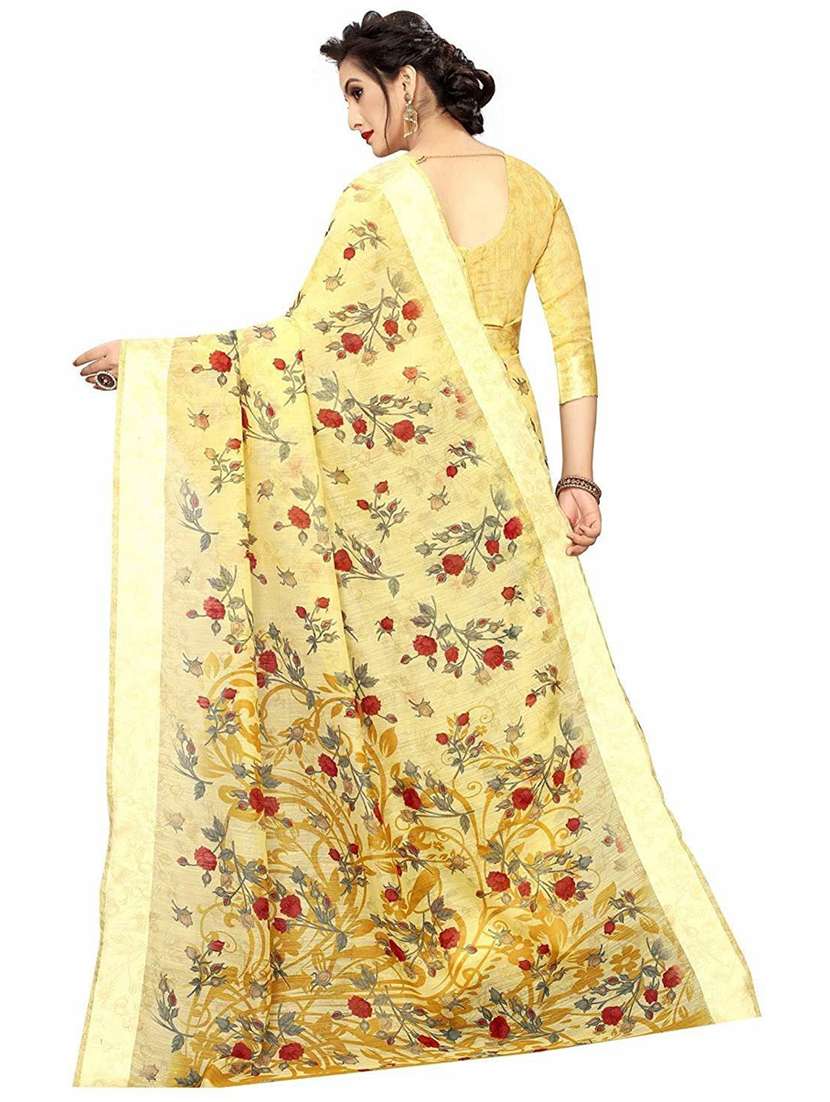 yellow floral printed saree with blouse - 20008255 -  Standard Image - 1