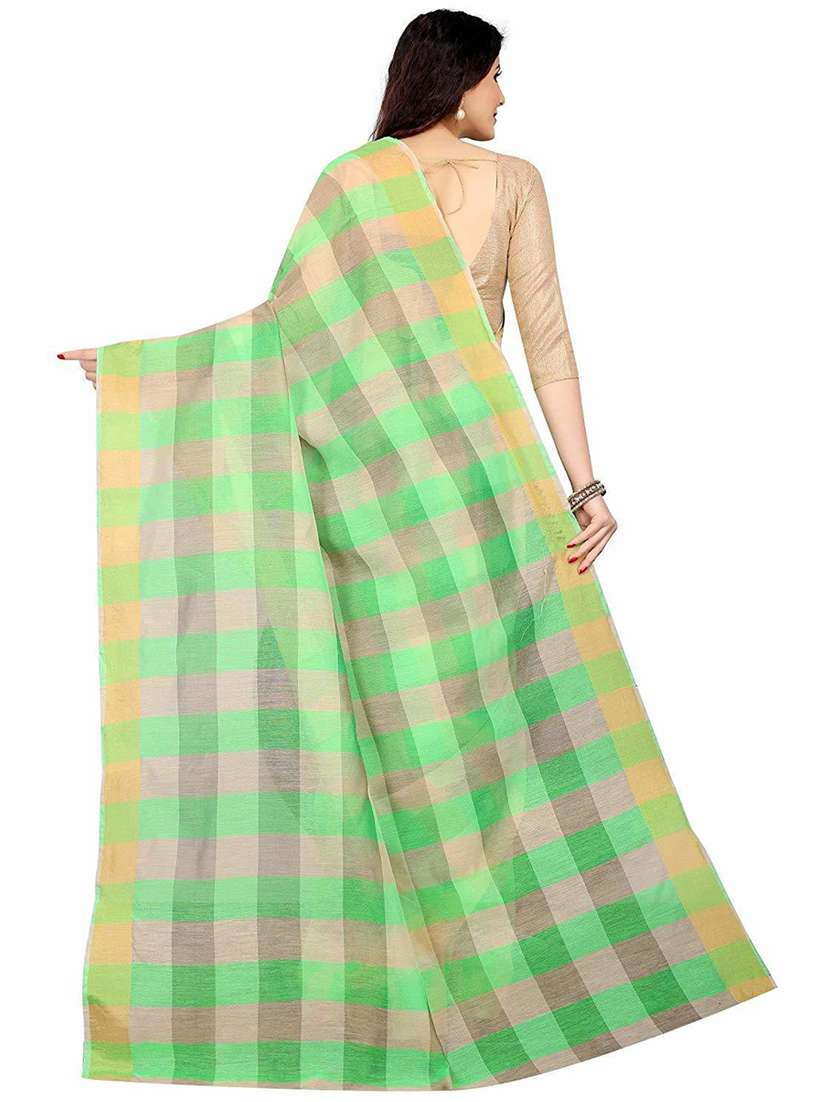 light green cotton blend saree with blouse - 20008303 -  Standard Image - 1