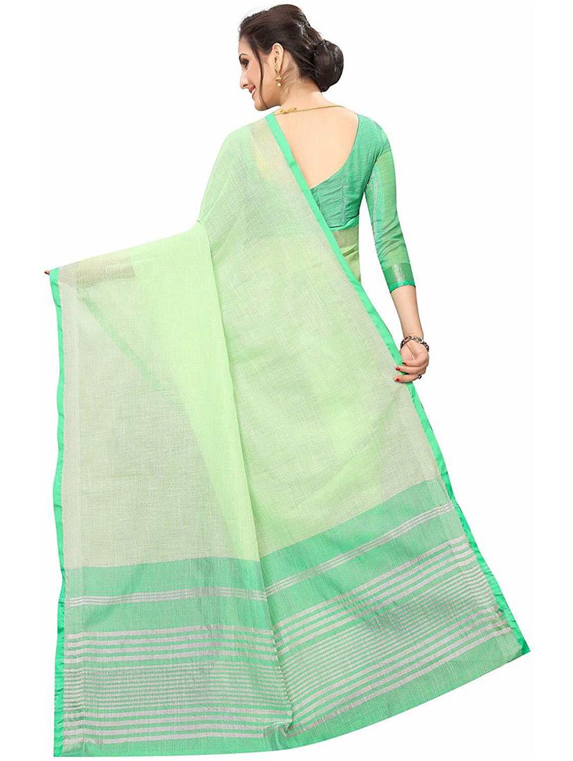 light green cotton blend saree with blouse - 20008305 - Standard Image - 1