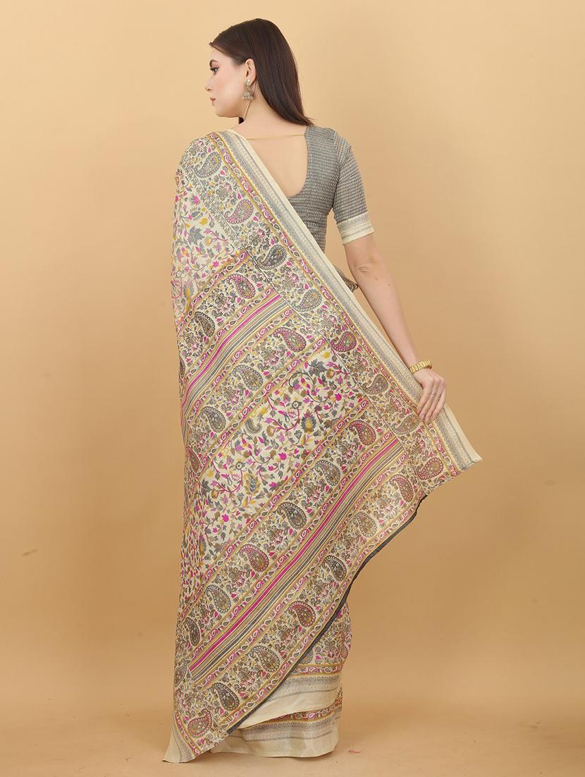 off-white printed saree - 20008317 -  Standard Image - 1
