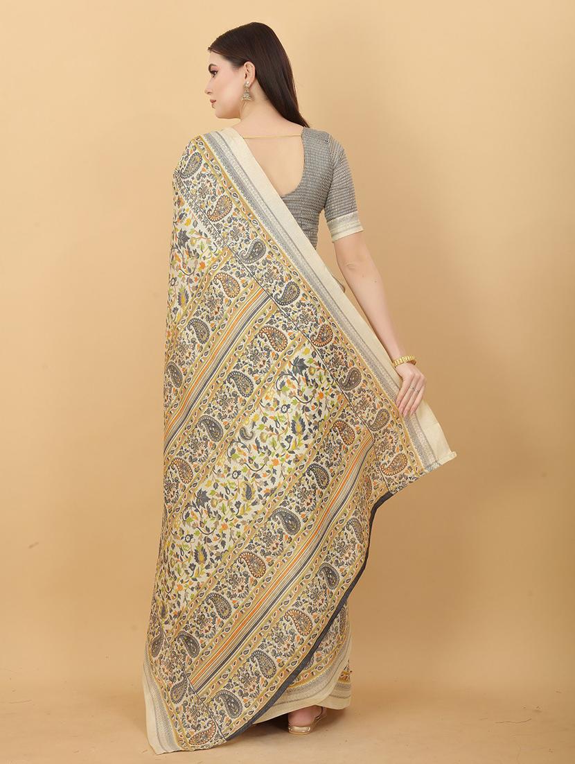 off-white printed saree with blouse - 20008318 -  Standard Image - 1