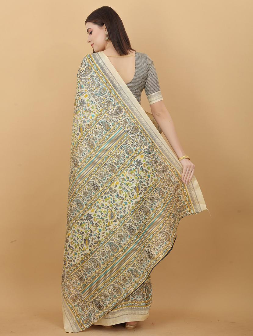 off-white printed saree with blouse - 20008319 - Standard Image - 1