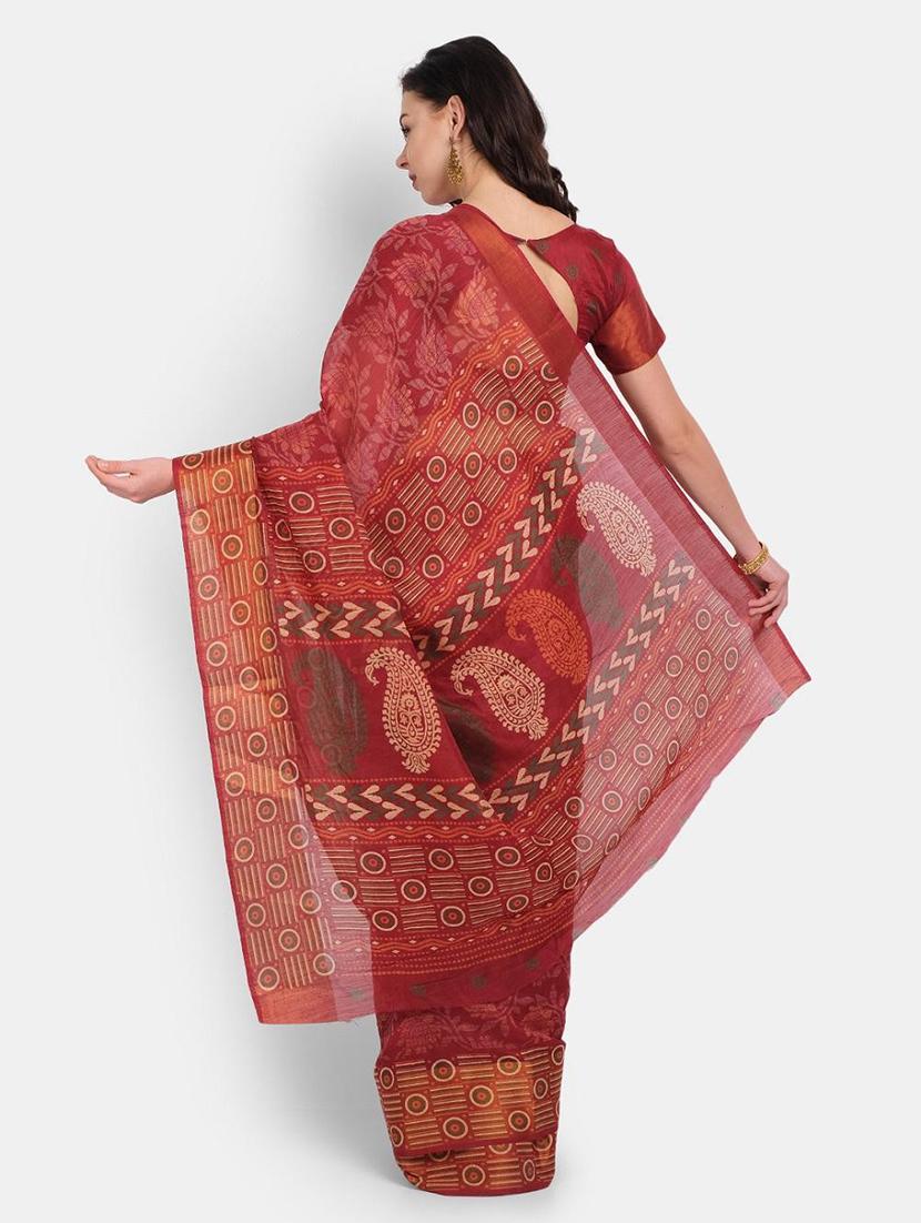 maroon printed saree with blouse - 20008344 -  Standard Image - 1