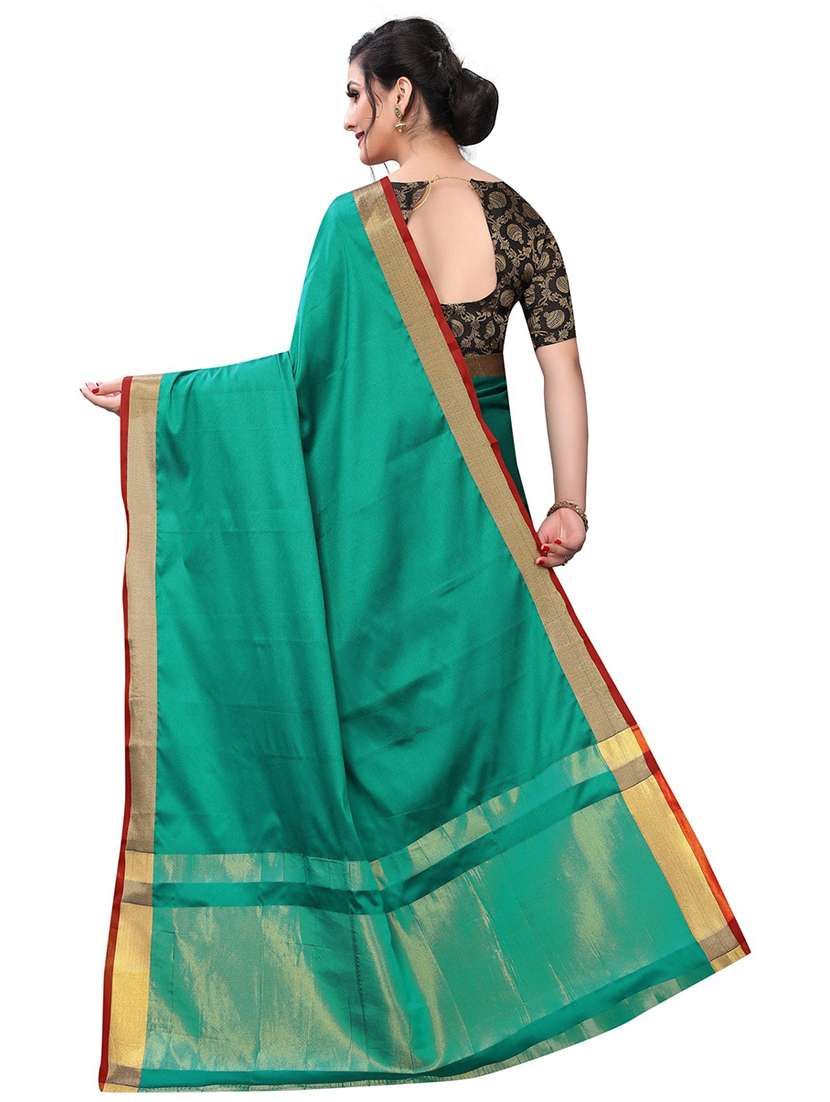 dark green cotton silk saree with blouse - 20008356 - Standard Image - 1