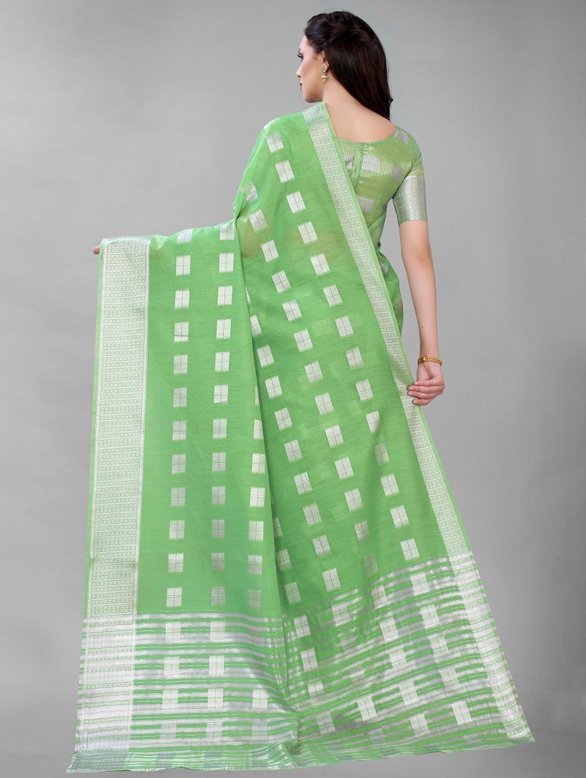 light green silk blend saree with blouse - 20008363 - Standard Image - 1