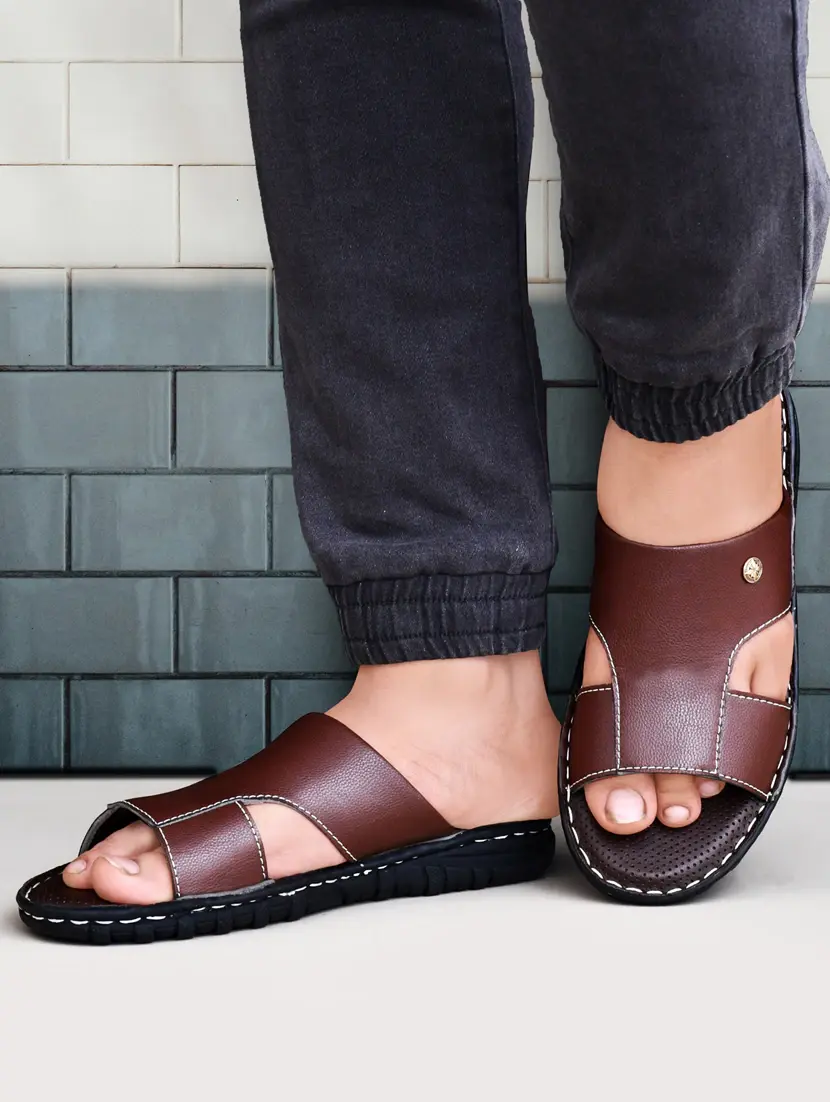 brown synthetic slip on sandals - 20008724 - Standard Image - 1