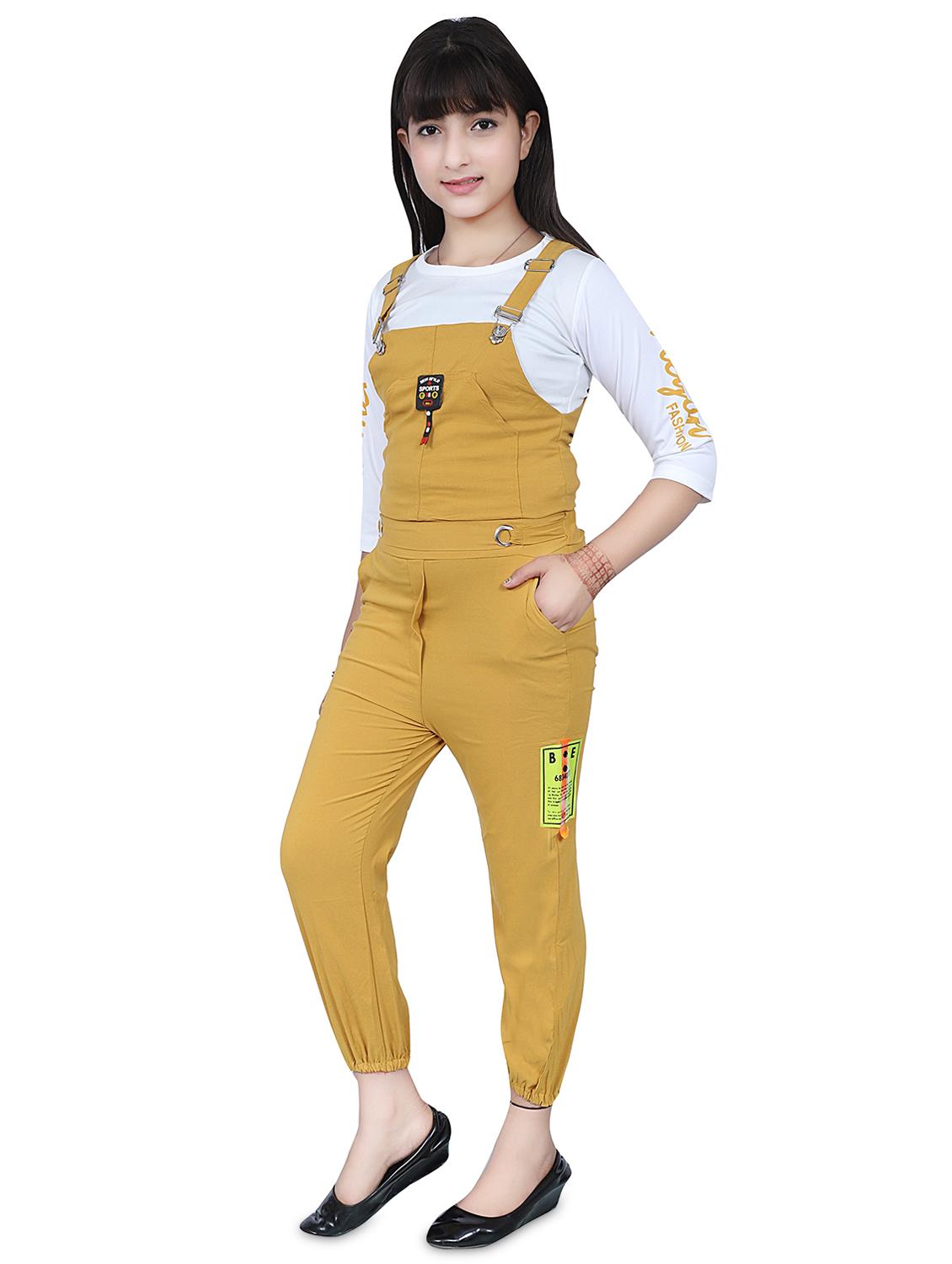 yellow solid adjustable shoulder straps dungaree - 20009432 - Standard Image - 1