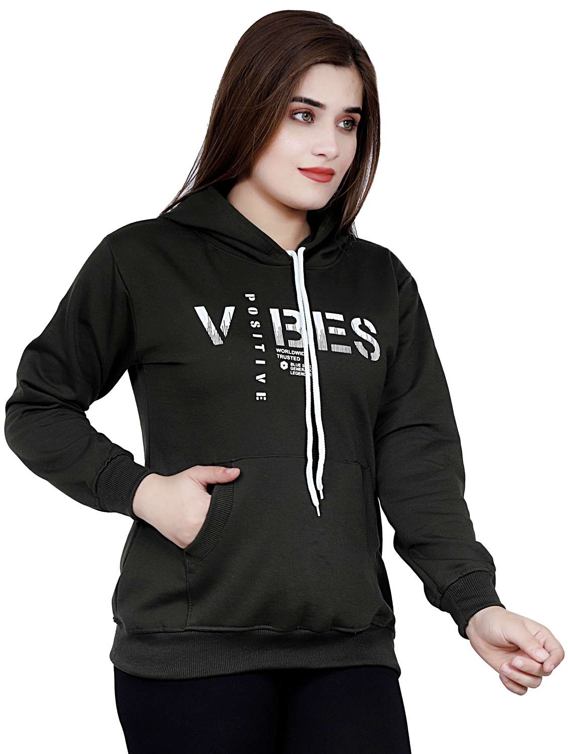 olive printed hooded neck sweatshirt - 20009511 -  Standard Image - 1