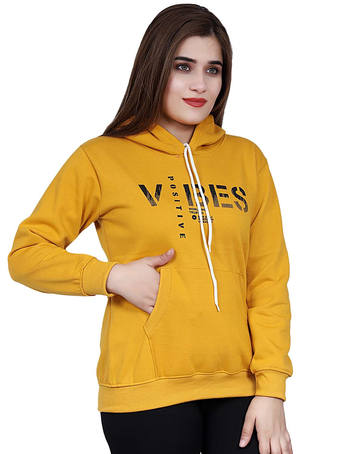 yellow printed hooded neck sweatshirt - 20009512 -  Standard Image - 1