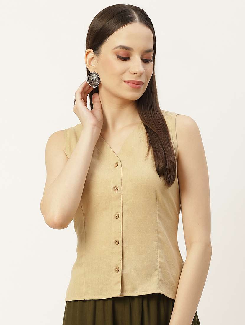 v-neck solid stitched blouse 