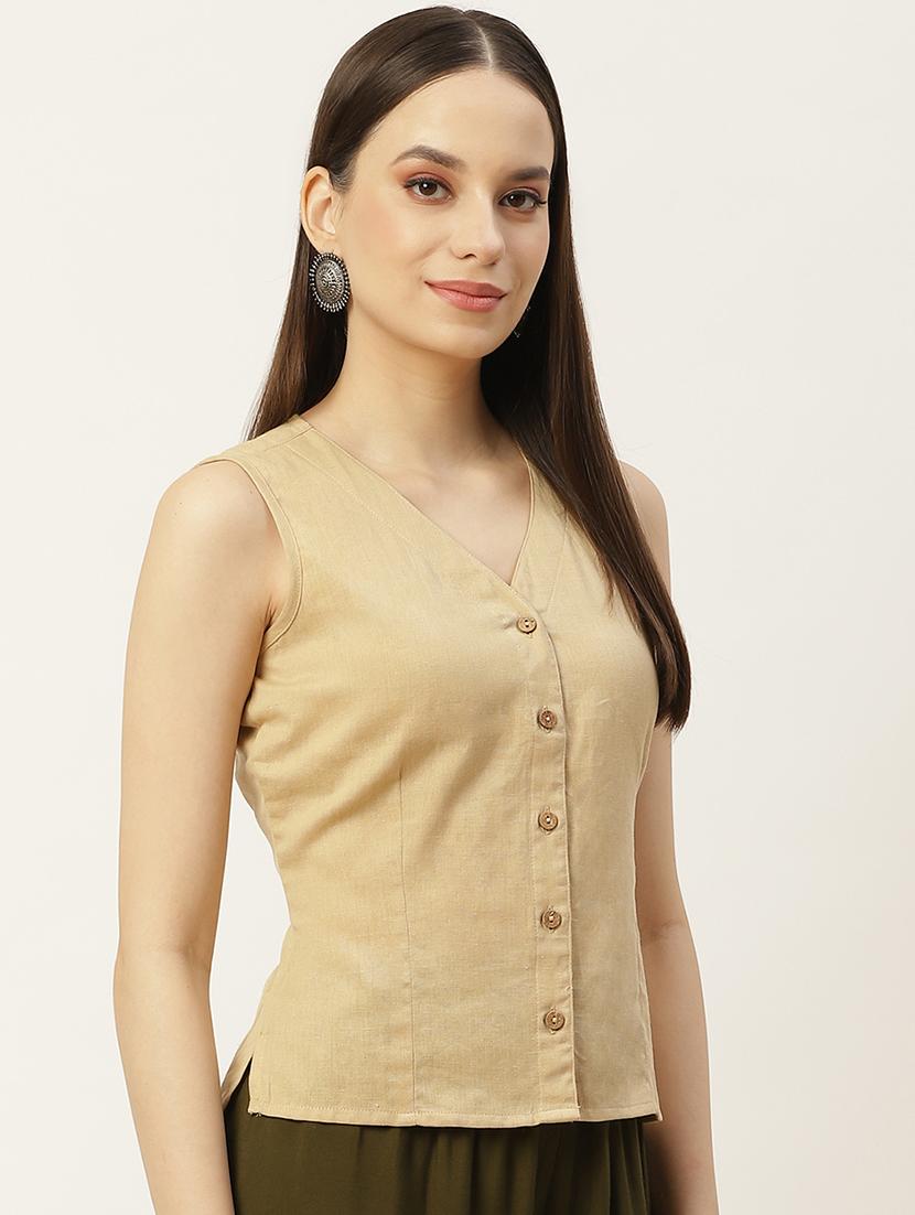 v-neck solid stitched blouse - 20009519 - Standard Image - 1