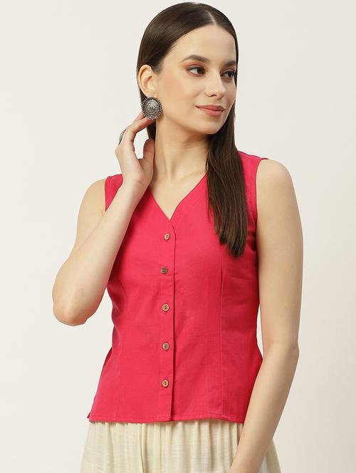 women pink v neck blouse - 20009520 -  Standard Image - 0
