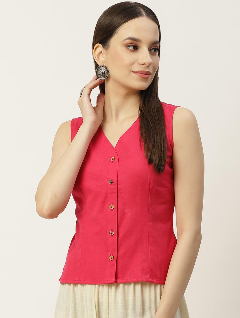 women pink v neck blouse - 20009520 -  Zoom Image - 0