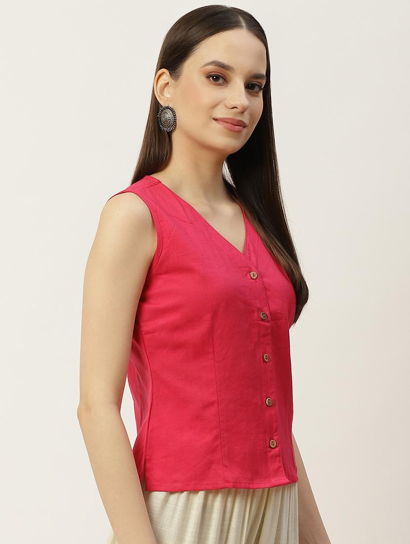 women pink v neck blouse - 20009520 -  Standard Image - 1