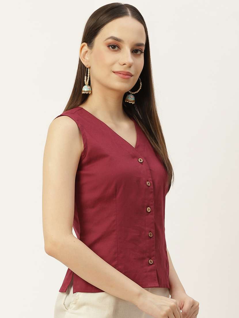 women maroon v-neck blouse - 20009545 - Standard Image - 1