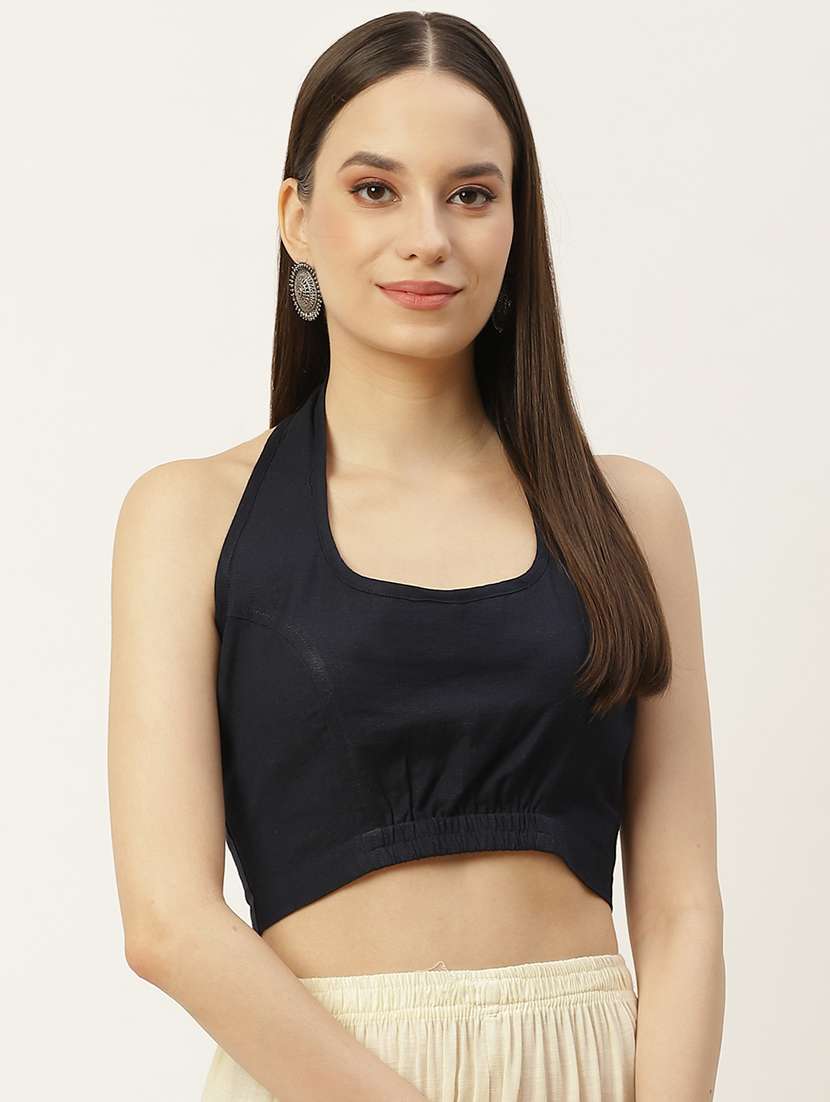 women navy blue halter neck blouse