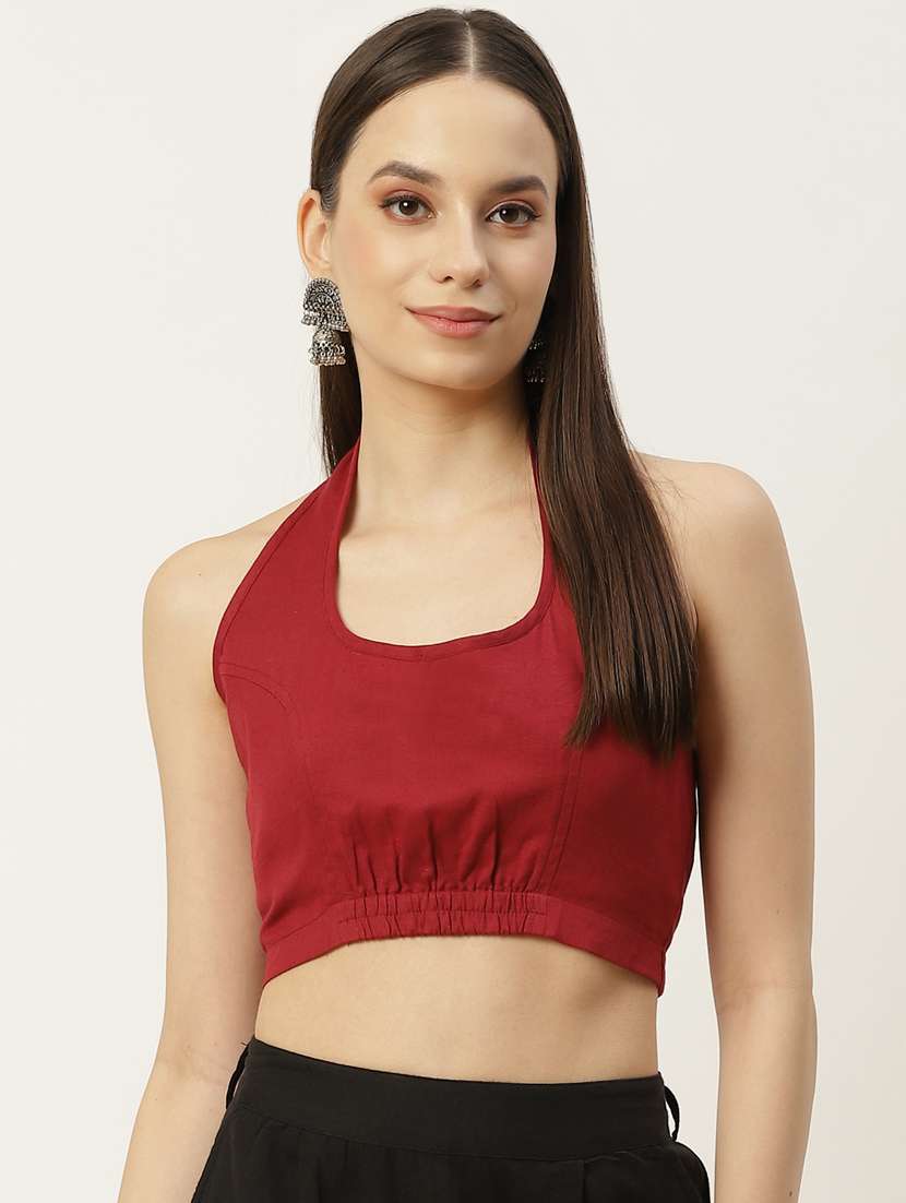 women maroon halter neck blouse