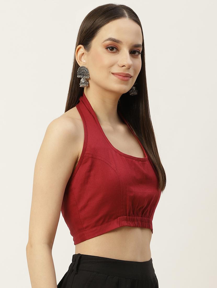 women maroon halter neck blouse - 20009553 -  Standard Image - 1