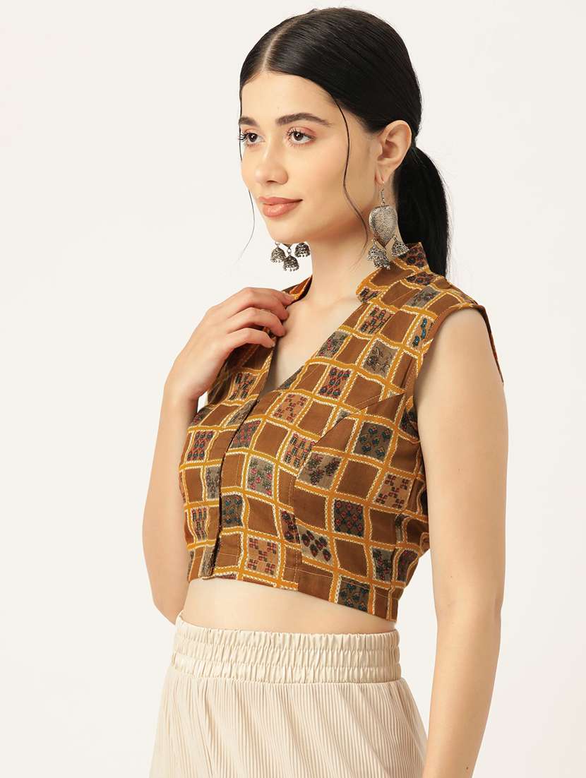 women brown v-neck blouse - 20009636 -  Standard Image - 1