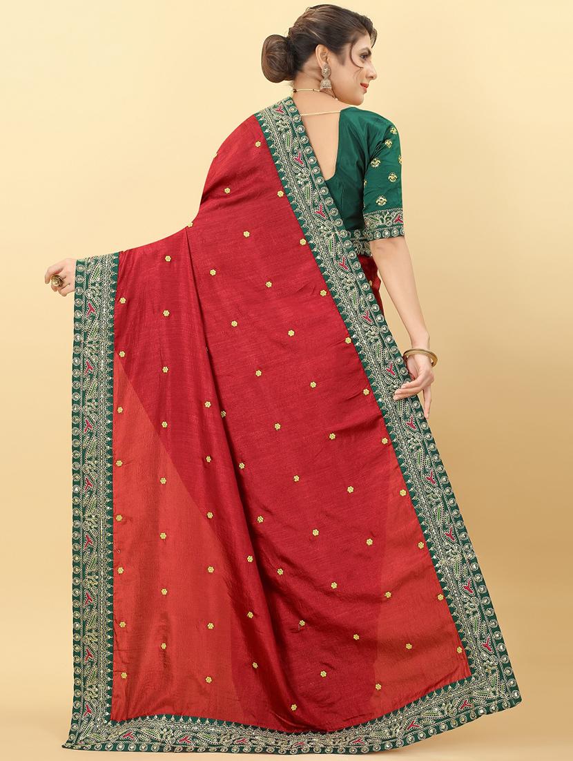 red embroidered saree with blouse - 20009689 - Standard Image - 1