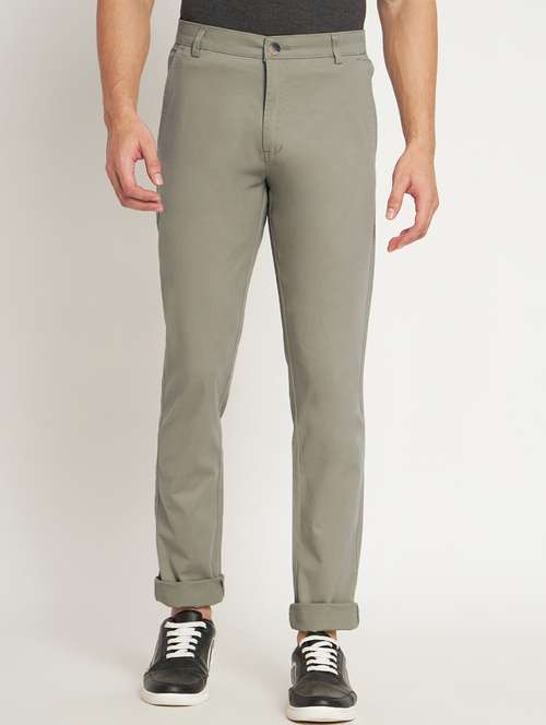 green cotton flat front casual trousers - 20009711 -  Standard Image - 0