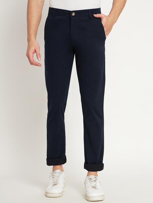 navy blue cotton chinos casual trousers - 20009713 -  Standard Image - 0
