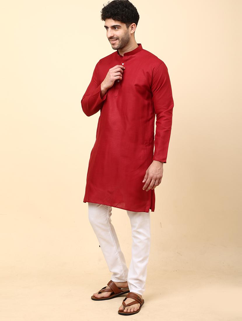 mandarin neck solid long kurta - 20009740 - Standard Image - 1