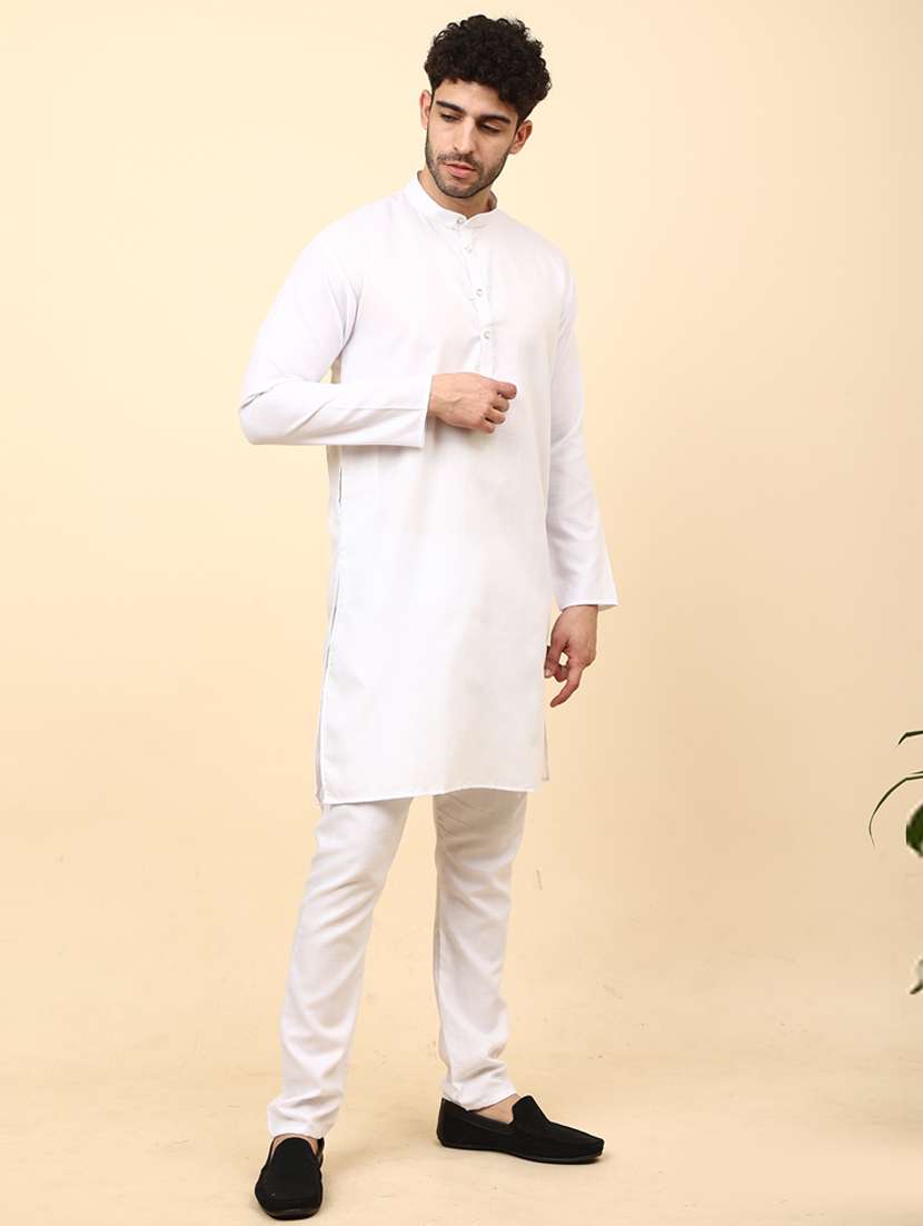 mandarin neck solid long kurta - 20009748 -  Standard Image - 1