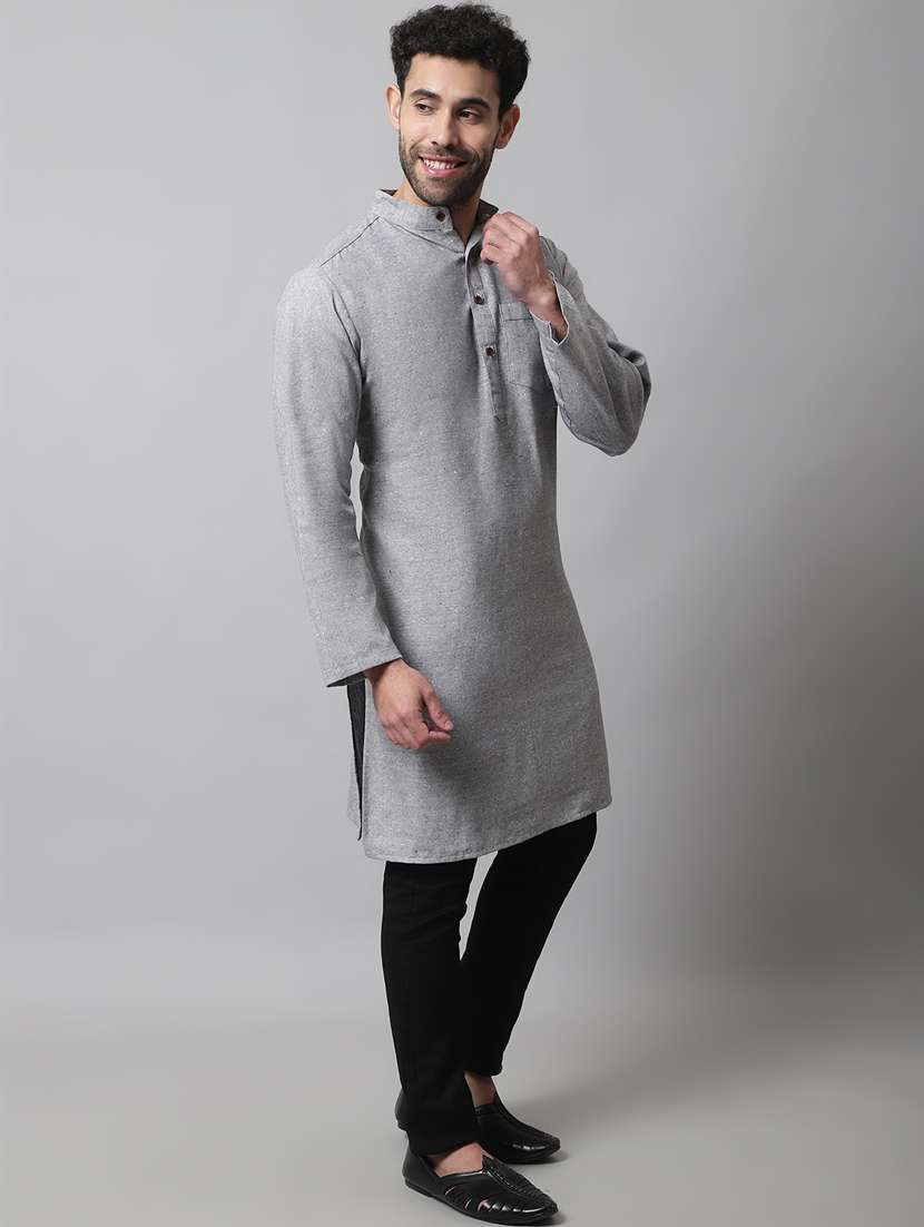 mandarin neck solid long kurta - 20009824 -  Standard Image - 1