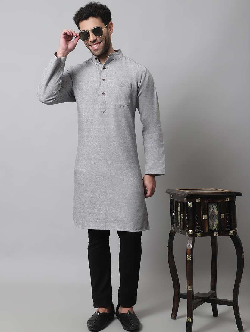 mandarin neck solid long kurta - 20009824 -  Standard Image - 4