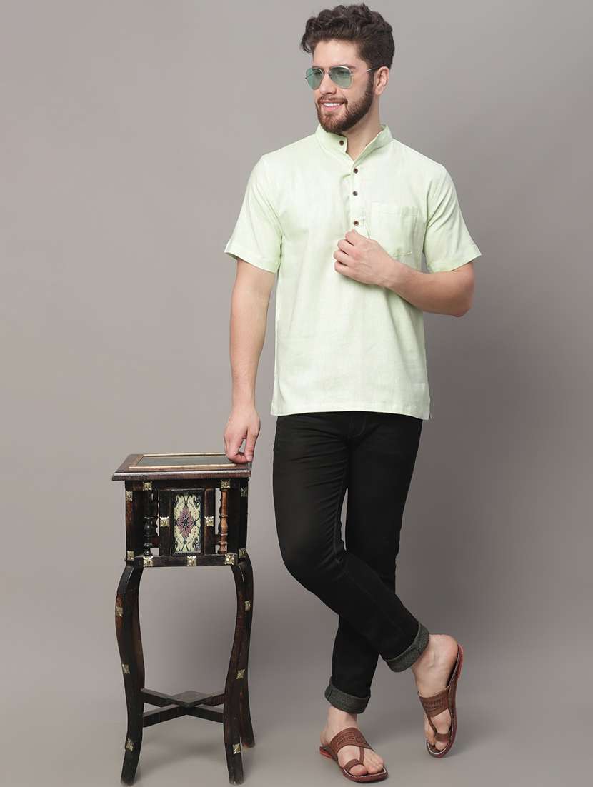 mandarin neck solid short kurta - 20009827 -  Standard Image - 4