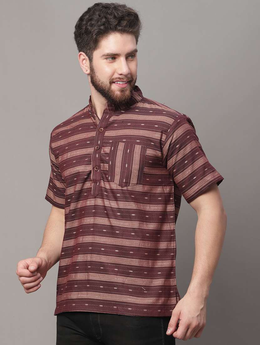 mandarin neck striped short kurta - 20009829 -  Standard Image - 1