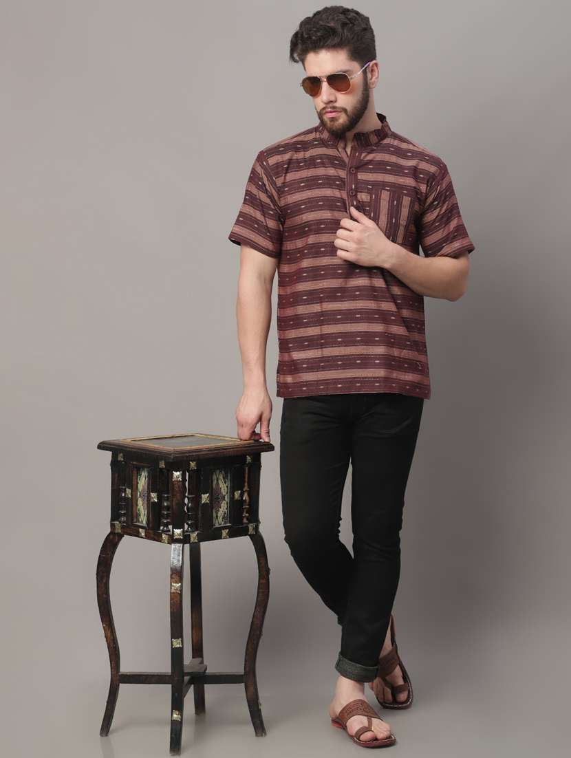 mandarin neck striped short kurta - 20009829 -  Standard Image - 4