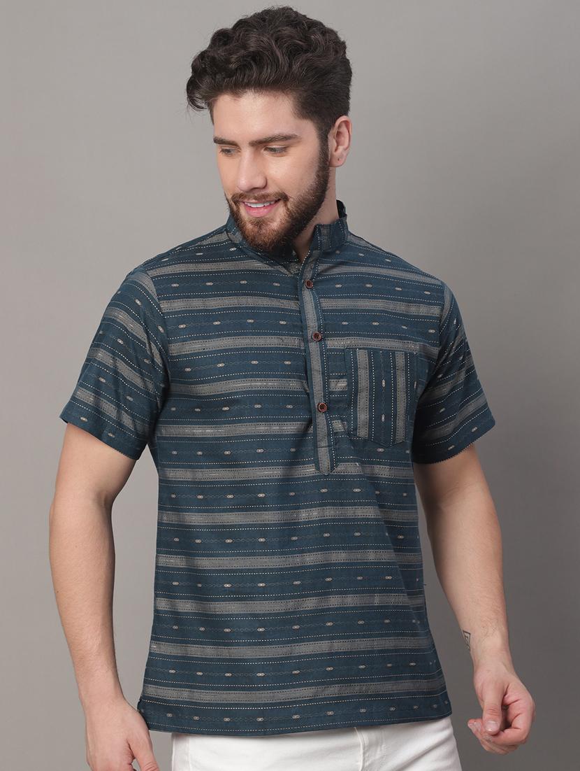 mandarin neck striped short kurta