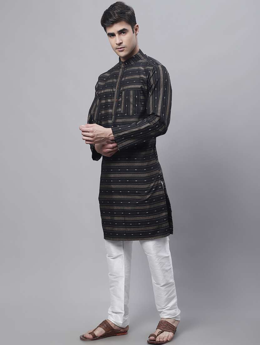 mandarin neck striped long kurta - 20009832 -  Standard Image - 1