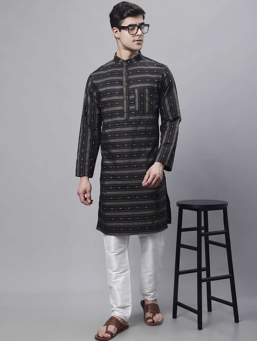 mandarin neck striped long kurta - 20009832 -  Standard Image - 4