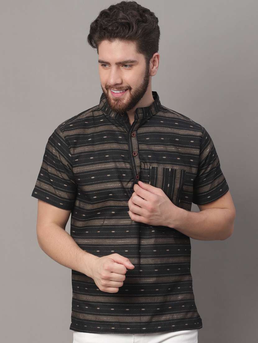 mandarin neck striped short kurta