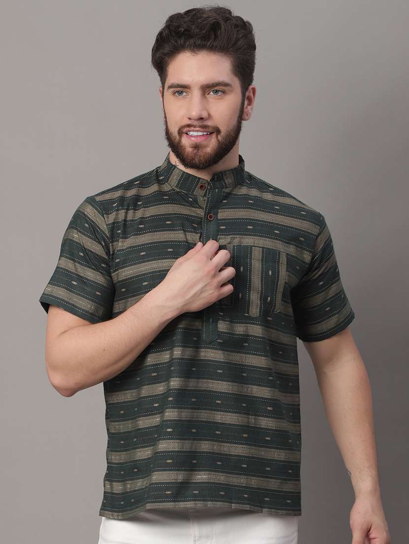 mandarin neck striped short kurta